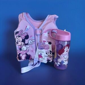 Disney Minnie Mouse Swim Vest Life Jacket and plastic sippy cup Bundle